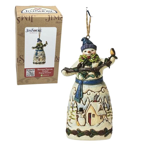 Jim Shore Snowman Pinecone Garland CHRISTMAS ORNAMENT Heartwood Creek Figurine - Picture 1 of 7